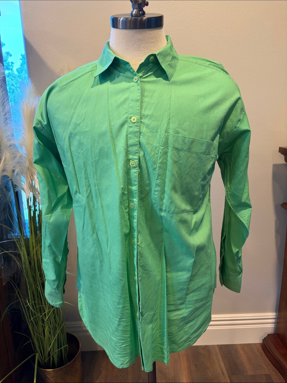 NWOT LOFT Women’s Green Button-Down Shirt w/ Chest Pocket - Sz L